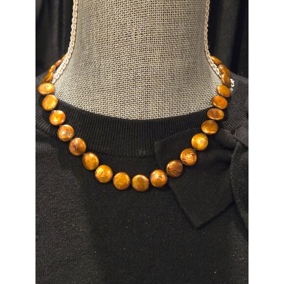 Vintage Bronze Freshwater Pearl & Sterling Silver Asian Theme Clasp Necklace 18" - Picture 1 of 7